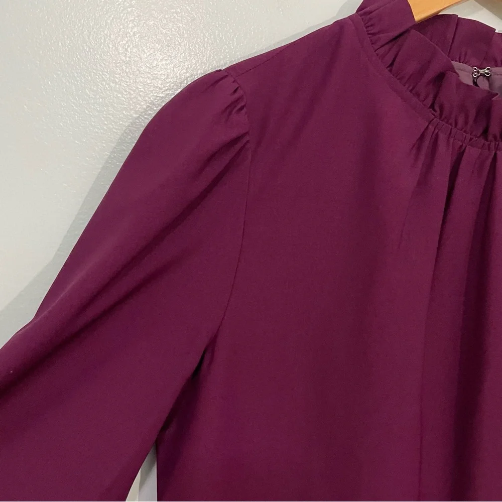 J. Crew Long Sleeve Burgundy Purple Ruffle Neck Shift Dress 4
